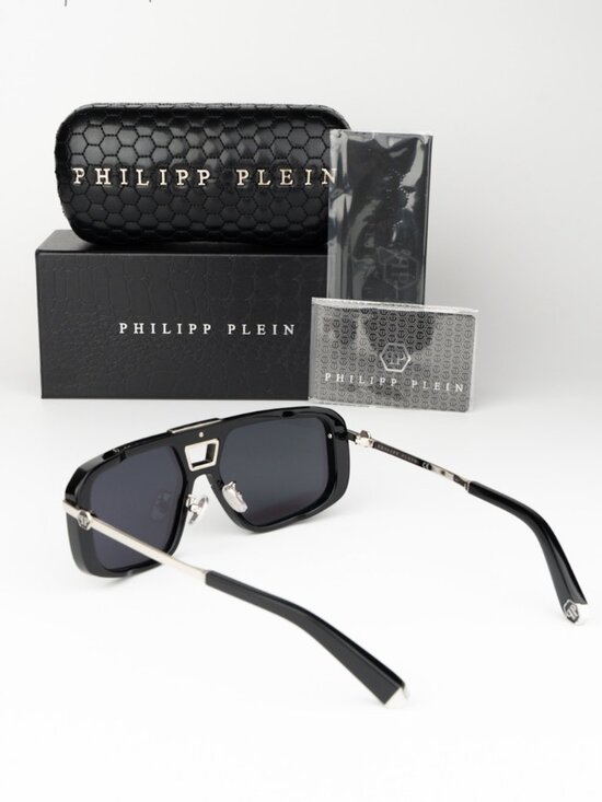 Philipp Plein Women Sunglasses Black Grey Pilot SPP008M 0700 NEW AUTHENTIC